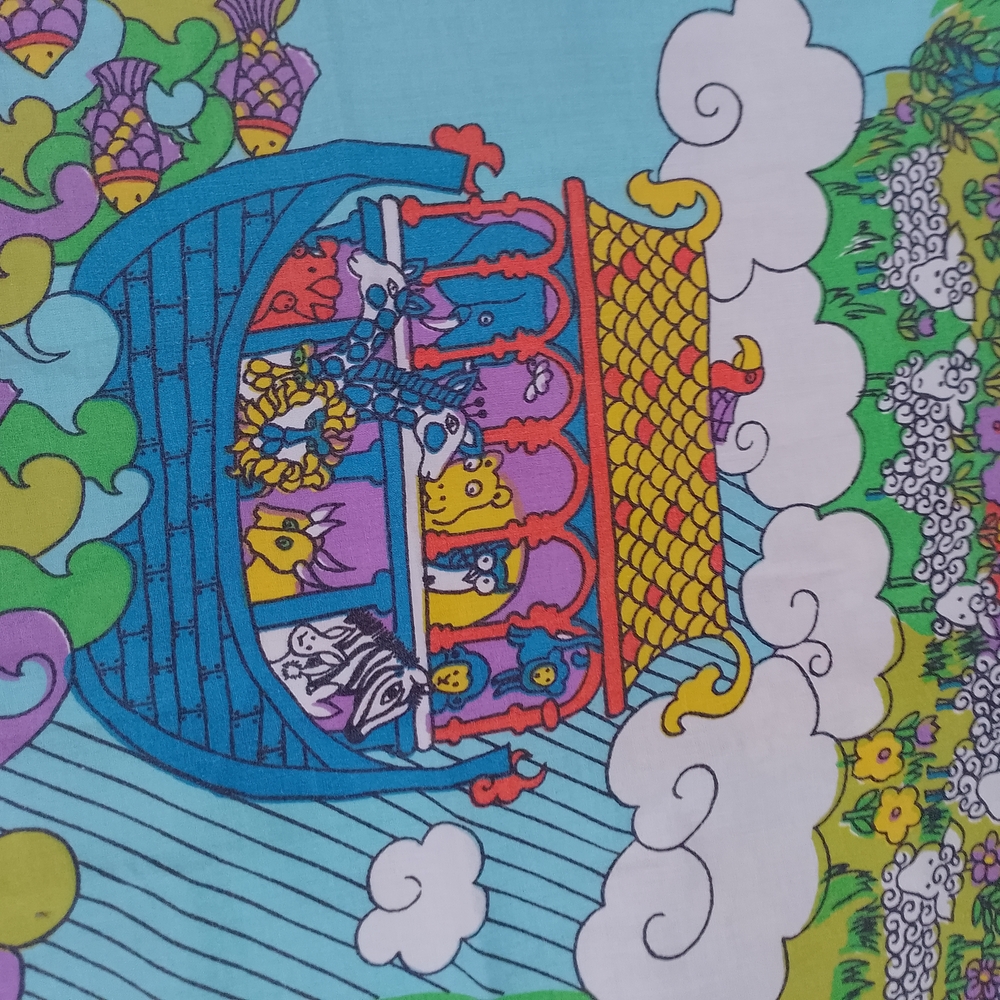 Vintage 1960-70  Noah's Ark Themed Sears FULL Flat Sheet - Picture 9 of 11